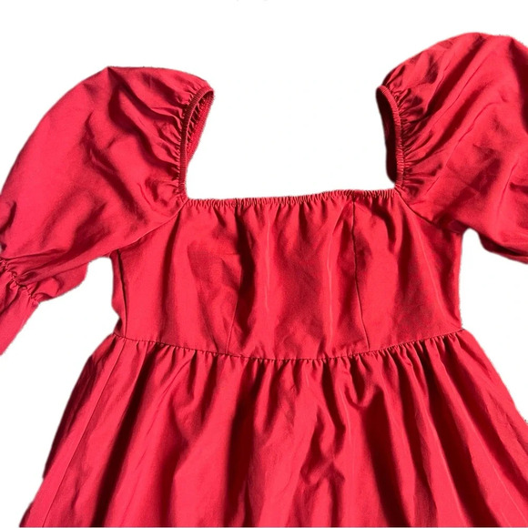 Exlura Square Neck Puff Long Sleeve Red Mini Dress Size Medium A-Line - Picture 3 of 11